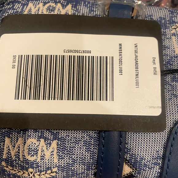 MCM BOSTON MINI VINTAGE JACQUARD MONOGRAM BLUE CANVAS & LEATHER BAG - Picture 8 of 10